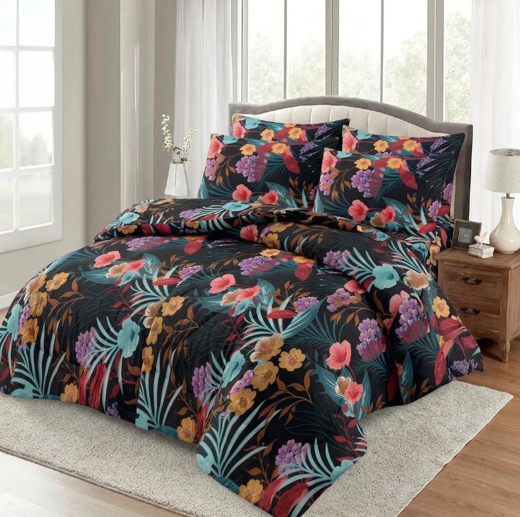 Duvet Set-Black Ocean Floral 6-Pcs