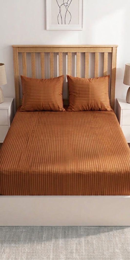 Rusty Satin Stripe - Fitted Sheet Set
