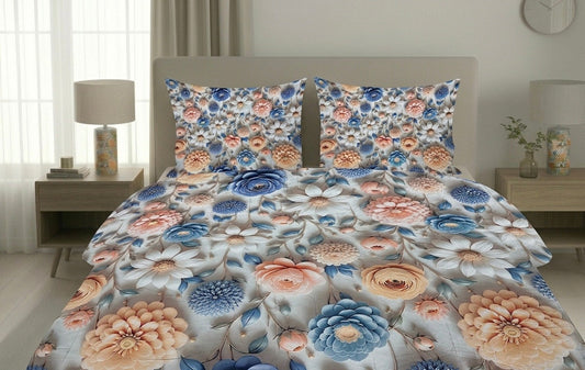 3D Bedsheet- D2 Peach Blue