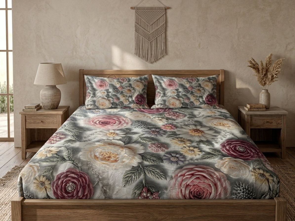 3D Bedsheet- Beans n Flowers