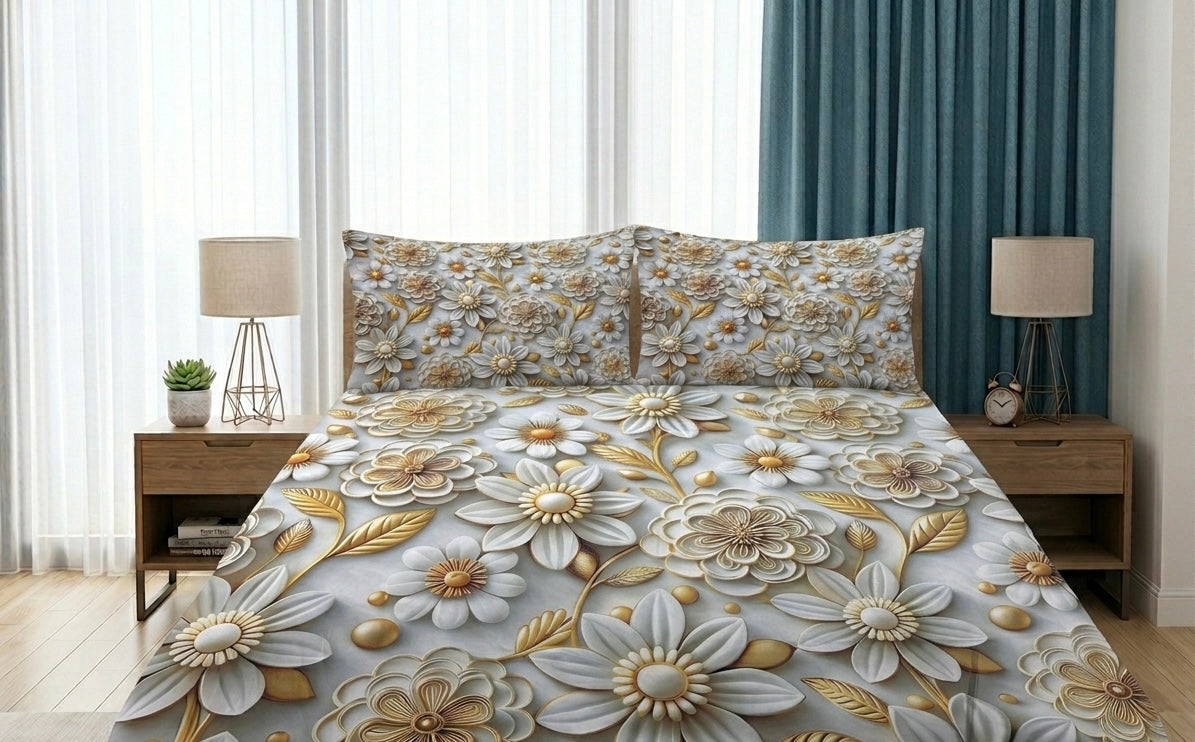 3D Bedsheet- D22 Flora Golden