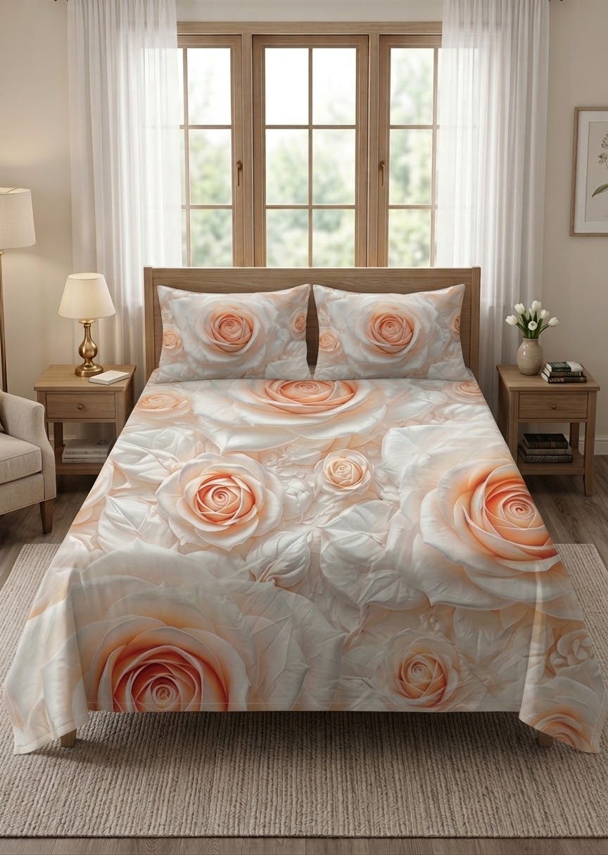 3D Bedsheet- Orange Rose