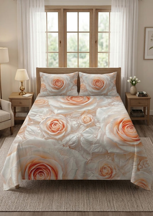 3D Bedsheet- Orange Rose