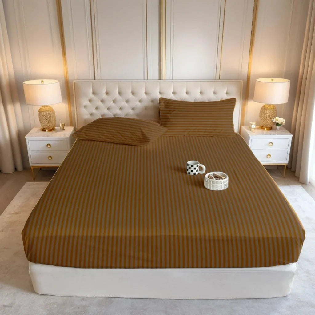 Copper Satin Stripe - Fitted Sheet Set